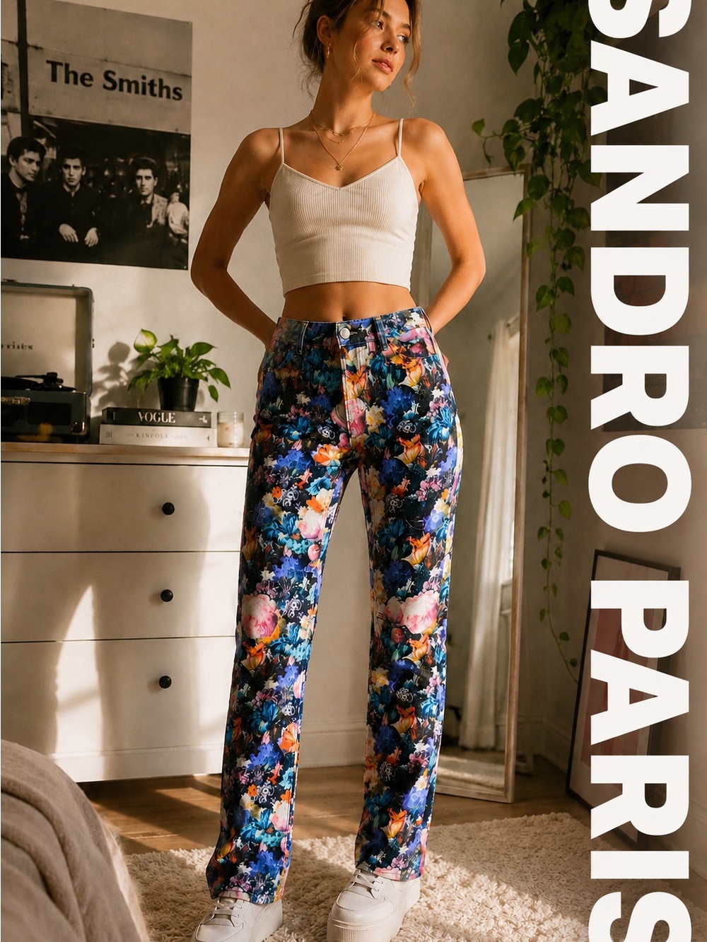 Sandro Paris Floral Print Skinny Jeans Pants Size 34 Designer